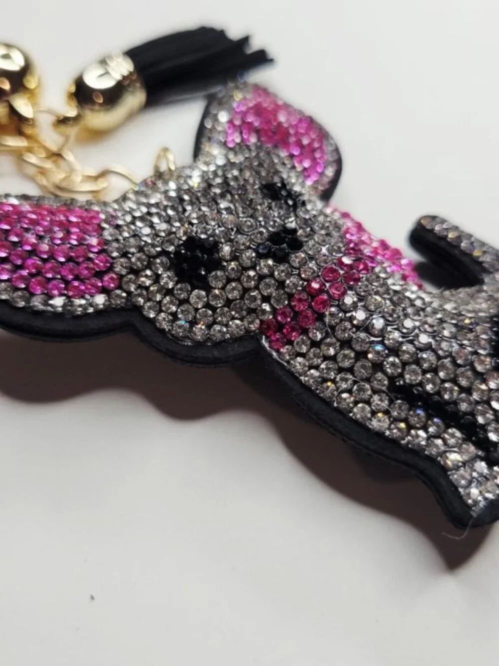 NWT Sparkling Gold Pink Black And White Chihuahua Keychain Bag Charm With Tassel